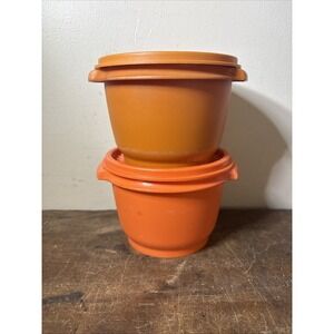 Vintage Tupperware Set of 2 Stackable Servalier Bowls W/Lids Orange 886-17